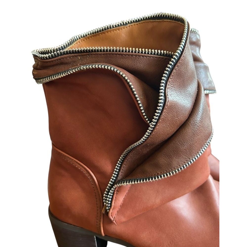 Unique Heeled Slip-on Faux Leather Booties Womens Size 8.5M (US) 39 (EU) Brown - Picture 10 of 12